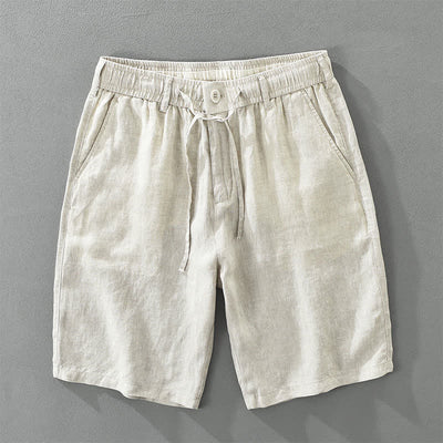 Buddha Stones Summer Casual Minimalist Drawstring Zipper Design Solid Linen Men's Shorts With Pockets - Linen - US/UK/AU46，EU56 (3XL) - image 0