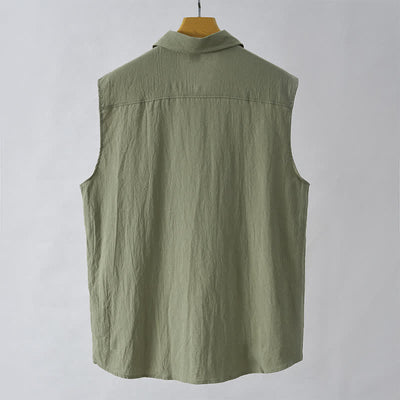 Buddha Stones Summer Casual Minimalist Button-Up Solid Men's Sleeveless Shirts - image 9