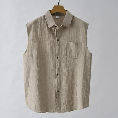 Buddha Stones Summer Casual Minimalist Button-Up Solid Men's Sleeveless Shirts - image 14