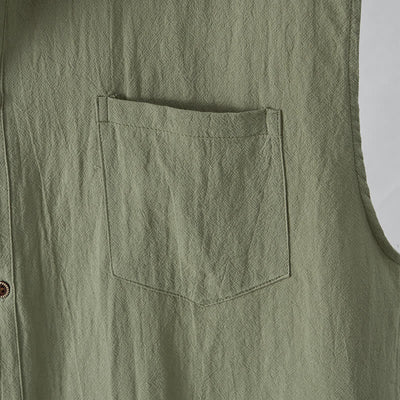 Buddha Stones Summer Casual Minimalist Button-Up Solid Men's Sleeveless Shirts - image 13