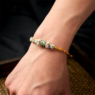 Buddha Stones Handmade Braided Chinese Knotting Peach Blossoms Jade Luck Adjustable Bracelet - image 31