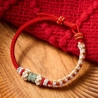 Buddha Stones Handmade Braided Chinese Knotting Peach Blossoms Jade Luck Adjustable Bracelet - image 3