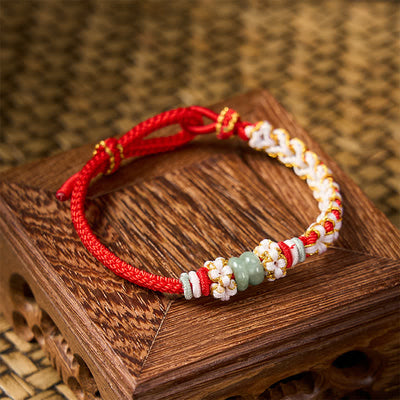 Buddha Stones Handmade Braided Chinese Knotting Peach Blossoms Jade Luck Adjustable Bracelet - image 4