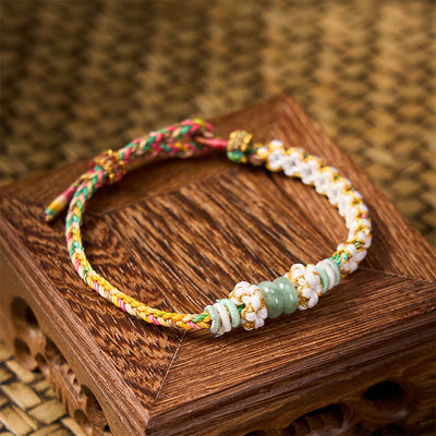 Buddha Stones Handmade Braided Chinese Knotting Peach Blossoms Jade Luck Adjustable Bracelet - image 30