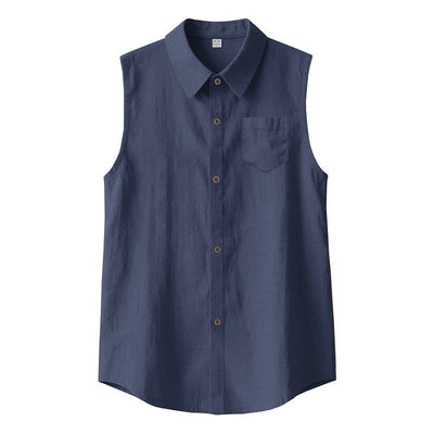 Buddha Stones Summer Casual Minimalist Button-Up Solid Men's Sleeveless Shirts - Navy - US/UK/AU44，EU54 (3XL) - image 0