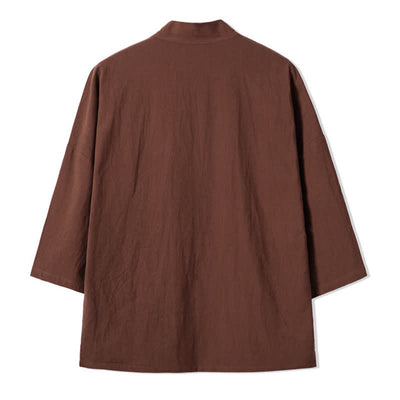 Buddha Stones Fall Casual Vintage Embroidery Crane Cotton Linen Men's Kimonos - image 13