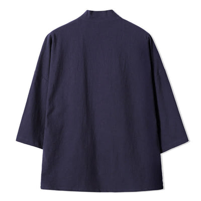 Buddha Stones Fall Casual Vintage Embroidery Crane Cotton Linen Men's Kimonos - image 11