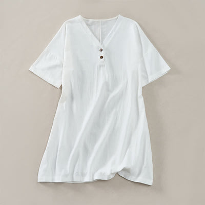 Buddha Stones Summer Casual Minimalist Button-Up Solid Women's Short Sleeve Dresses - White - US12，UK/AU16，EU44 (2XL) - image 0