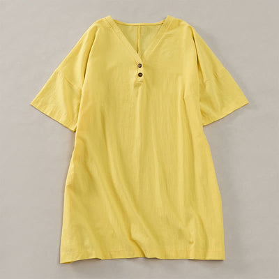 Buddha Stones Summer Casual Minimalist Button-Up Solid Women's Short Sleeve Dresses - LemonChiffon - US12，UK/AU16，EU44 (2XL) - image 7