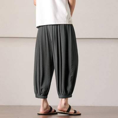 Buddha Stones Summer Casual Minimalist Drawstring Solid Capri Pants Men's Harem Pants With Pocket - image 7