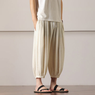 Buddha Stones Summer Casual Minimalist Drawstring Solid Capri Pants Men's Harem Pants With Pocket - image 11