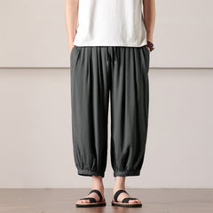 Buddha Stones Summer Casual Minimalist Drawstring Solid Capri Pants Men's Harem Pants With Pocket - DimGray - US/UK/AU46，EU56 (5XL) - image 0
