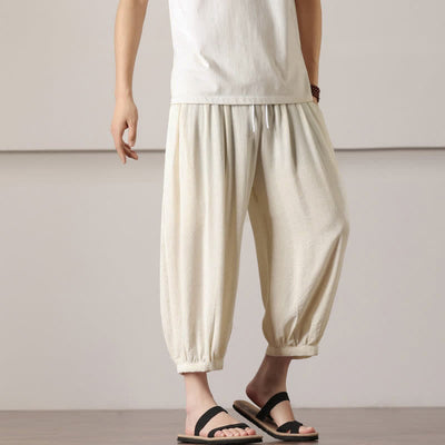 Buddha Stones Summer Casual Minimalist Drawstring Solid Capri Pants Men's Harem Pants With Pocket - image 12