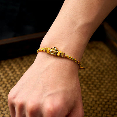 Buddha Stones Yellow Braided Rope Flower Rootedness Bracelet - image 13