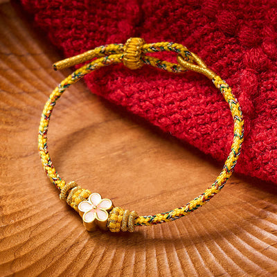 Buddha Stones Yellow Braided Rope Flower Rootedness Bracelet - Yellow - With White Flower Accessory - image 0