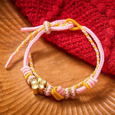 Buddha Stones Flower Braided Rope Knot Double Wrap Adjustable Bracelet - Pink With Flower Accessory - image 5