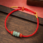 Foviel Handmade Braided Red String 3mm Jade Beads Protection Adjustable DIY Bracelet