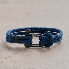 Buddha Stones Titanium Steel Shackle Rope Strengthen Bracelet - Blue Rope Black Buckle - Wrist Circumference:7.9–8.2 in (20–21 cm) - image 0
