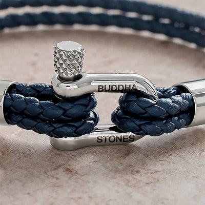 Buddha Stones Titanium Steel Shackle Leather Double Wrap Stimulation Bracelet - image 3