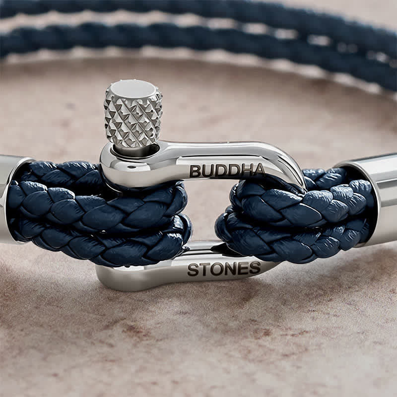 Buddha Stones Titanium Steel Shackle Leather Double Wrap Stimulation Bracelet - image 3