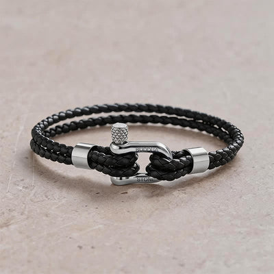 Buddha Stones Titanium Steel Shackle Leather Double Wrap Stimulation Bracelet - Black Rope Silvery Buckle - Wrist Circumference:7.9–8.2 in (20–21 cm) - image 9