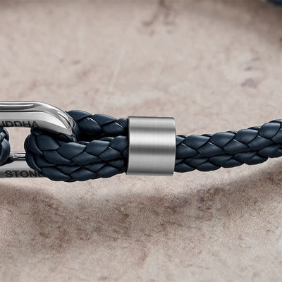 Buddha Stones Titanium Steel Shackle Leather Double Wrap Stimulation Bracelet - image 4