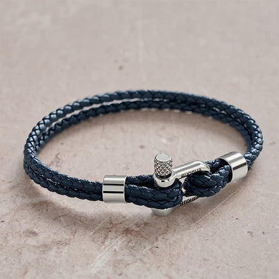 Buddha Stones Titanium Steel Shackle Leather Double Wrap Stimulation Bracelet - image 1