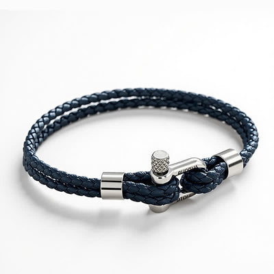 Buddha Stones Titanium Steel Shackle Leather Double Wrap Stimulation Bracelet - image 8