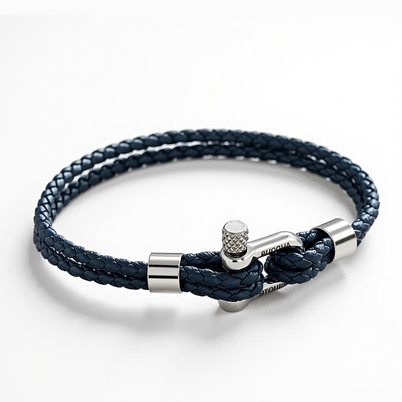 Buddha Stones Titanium Steel Shackle Leather Double Wrap Stimulation Bracelet - image 8