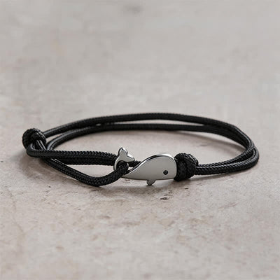 Buddha Stones Double Wrap Braided Rope Whale Connection Bracelet - Black - image 8