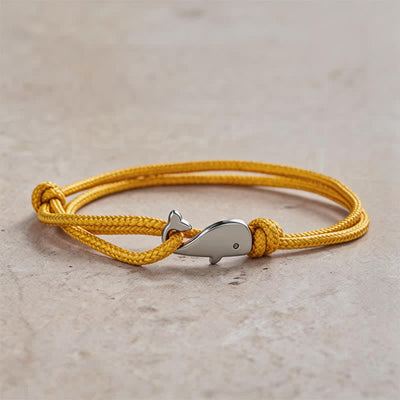 Buddha Stones Double Wrap Braided Rope Whale Connection Bracelet - Yellow - image 7
