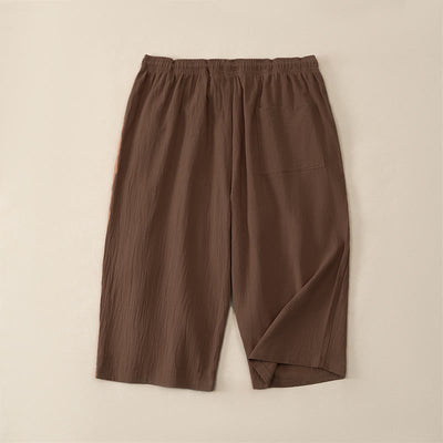 Buddha Stones Summer Casual Drawstring Solid Capri Pants Men's Straight Leg Pants With Pockets - image 1