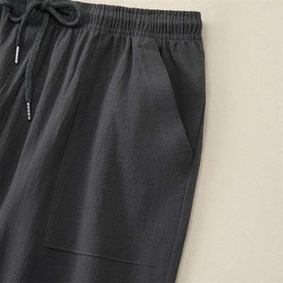 Buddha Stones Summer Casual Drawstring Solid Capri Pants Men's Straight Leg Pants With Pockets - image 19