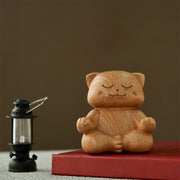 Foviel Wood Meditating Cat Enlightenment Hand Carved Cute Animal Decor