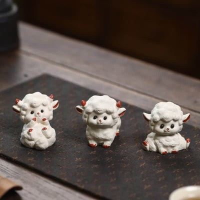 Buddha Stones Purple Clay Chinese Zodiac Cute Sheep Luck Tea Pet Decor - image 0