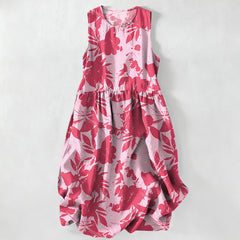 Buddha Stones Summer Casual Floral Pattern Women's Summer Sleeveless Midi Dress With Pockets - LightPink - US16，UK/AU20，EU48 (3XL) - image 0