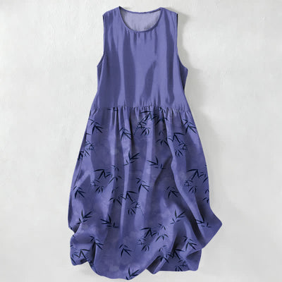 Buddha Stones Summer Casual Bamboo Leaves Pattern Women's Summer Sleeveless Midi Dress With Pockets - SlateBlue - US16，UK/AU20，EU48 (3XL) - image 4