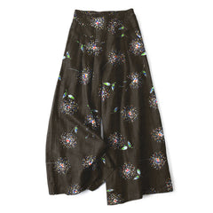 Buddha Stones Cotton Linen Colorful Dandelion Floral Pattern Women's Elastic Waist Wide Leg Pants With Pockets - Black - US16，UK/AU20，EU48 (3XL) - image 0