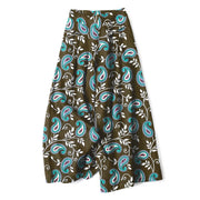Foviel Baumwolle Leinen Bohemian Paisley Muster Damen elastische Taille weites Bein Hose mit Taschen