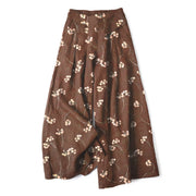 Foviel Baumwolle Leinen Floral Bouquet Muster Damen elastische Taille weites Bein Hose mit Taschen