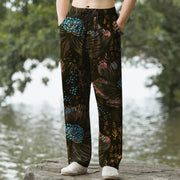 Foviel Cotton Blooming Floral Pattern Men's Tapered Pants With Pockets