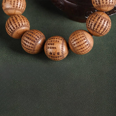 Buddha Stones Natural Abelia Biflora Wood Heart Sutra Om Mani Padme Hum Bracelet - image 13
