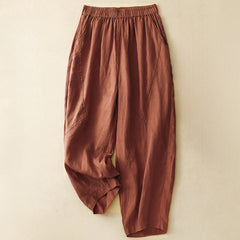Buddha Stones Spring Summer Casual Minimalist Solid Cropped Women's Harem Pants With Pockets - Sienna - US8-10, UK/AU12-14, EU40-42 (2XL) - image 0