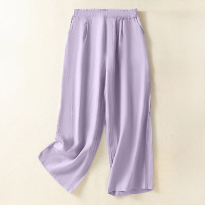 Buddha Stones Spring Summer Casual Minimalist Solid Capri Pants Women's Straight Leg Pants With Pockets - Lavender - US8-10, UK/AU12-14, EU40-42 (2XL) - image 18