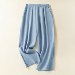 Buddha Stones Spring Summer Casual Minimalist Solid Capri Pants Women's Straight Leg Pants With Pockets - PowderBlue - US8-10, UK/AU12-14, EU40-42 (2XL) - image 0