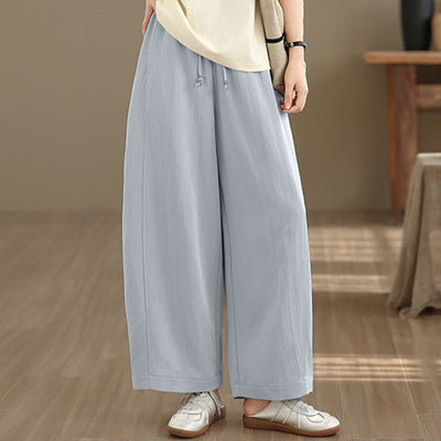 Buddha Stones Summer Casual Drawstring Solid Cropped Pants Women's Wide Leg Pants With Pockets - image 20