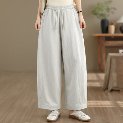 Buddha Stones Summer Casual Drawstring Solid Cropped Pants Women's Wide Leg Pants With Pockets - Linen - US12, UK/AU16, EU44 (2XL) - image 22