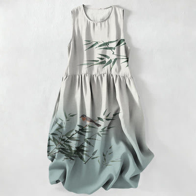 Buddha Stones Summer Casual Bamboo Bird Pattern Women's Summer Sleeveless Midi Dress With Pockets - AliceBlue - US16，UK/AU20，EU48 (3XL) - image 0