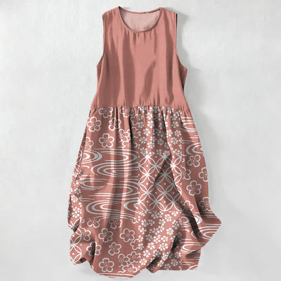 Buddha Stones Summer Casual Wave Floral Patchwork Pattern Women's Summer Sleeveless Midi Dress With Pockets - LightCoral - US16，UK/AU20，EU48 (3XL) - image 5