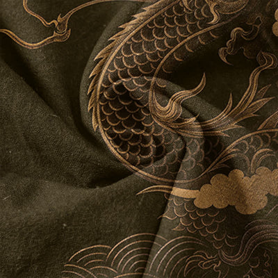Buddha Stones Cotton Golden Dragon Pattern Men's Short Sleeve Half Button Shirt - image 4